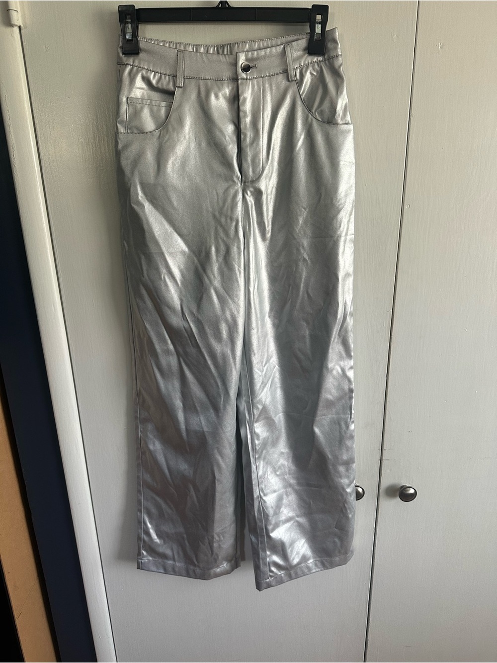 Metallic Silver  Wide Leg Pants